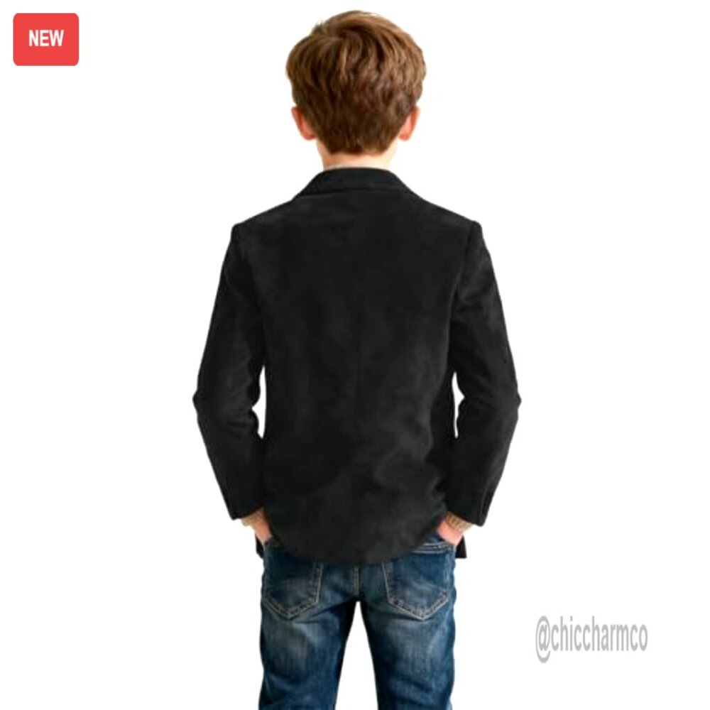 Boys Suede Blazer Retro Sport Coat Casual Jacket Spring Outerwear Versatile - Picture 2 of 6